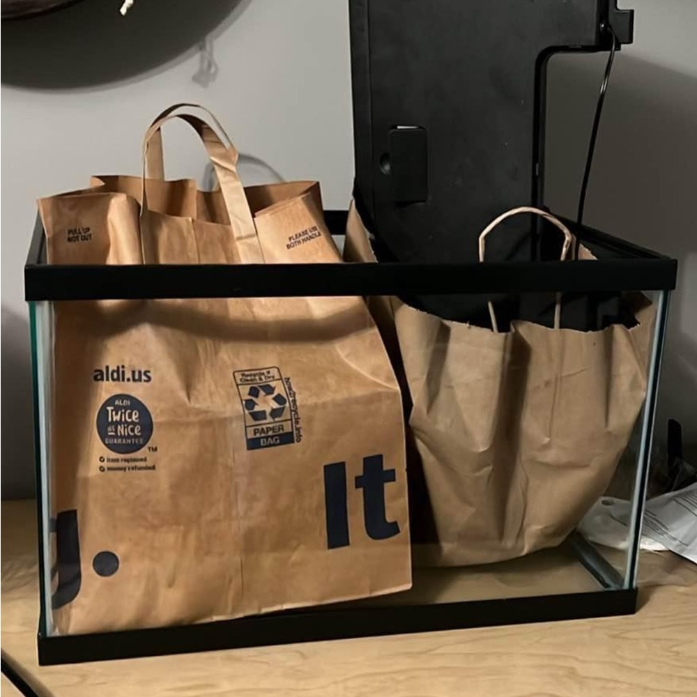 fish tank and plants + house  (led lights)